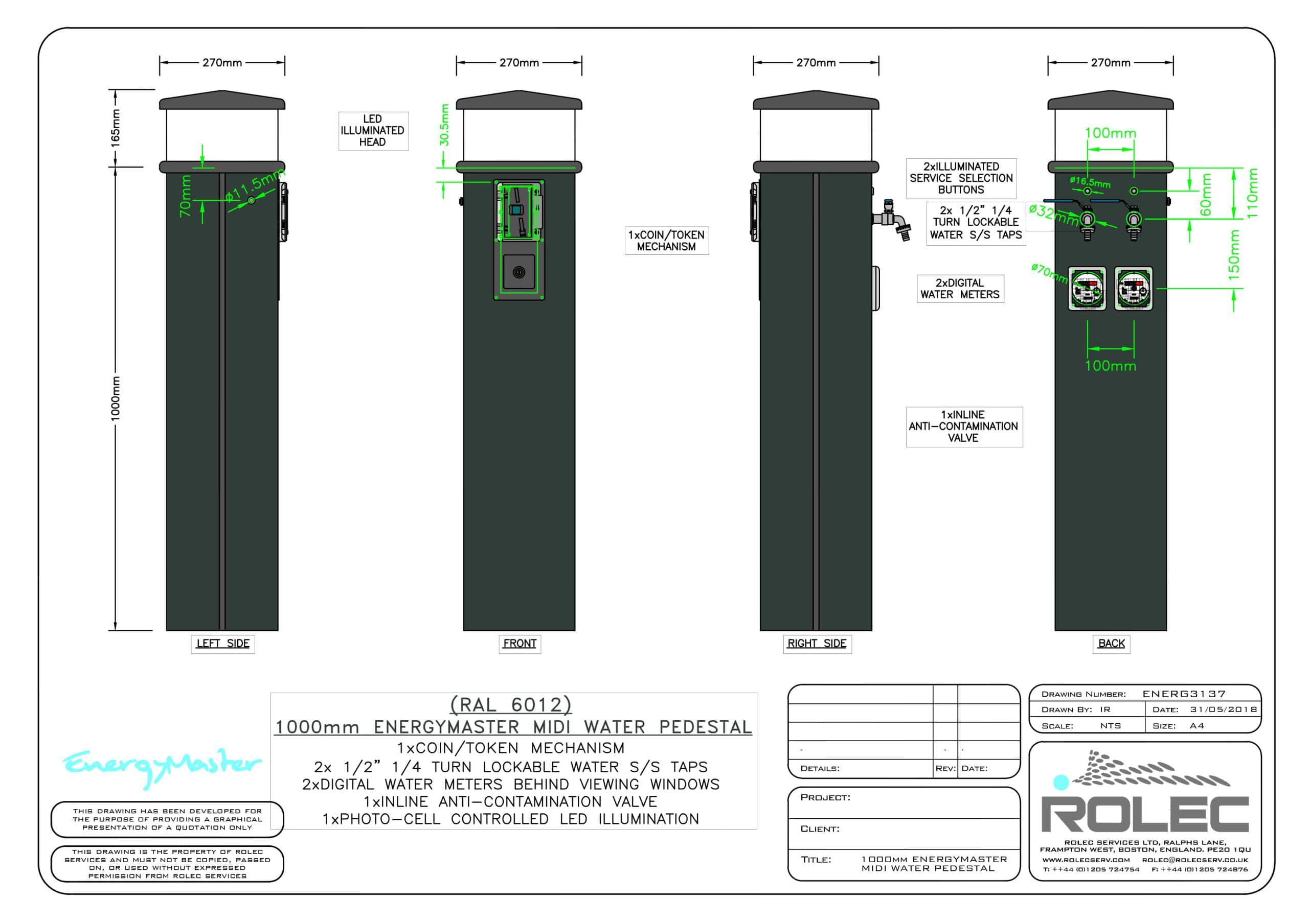 CLASSIC MIDI Muntproever 1000mm Waterzuil