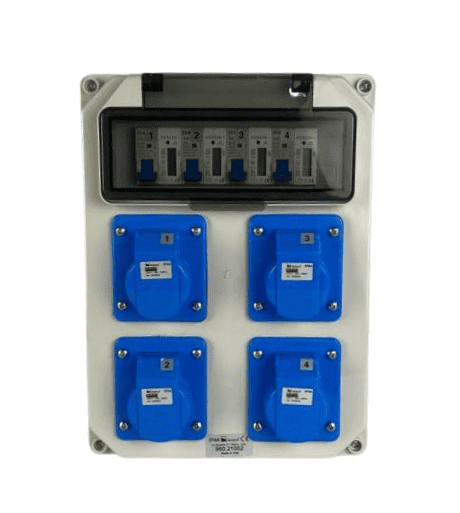 AANSLUITKAST front 4 WCD CEE 16A / 4x KWH meter IP44 - GEMONTEERD