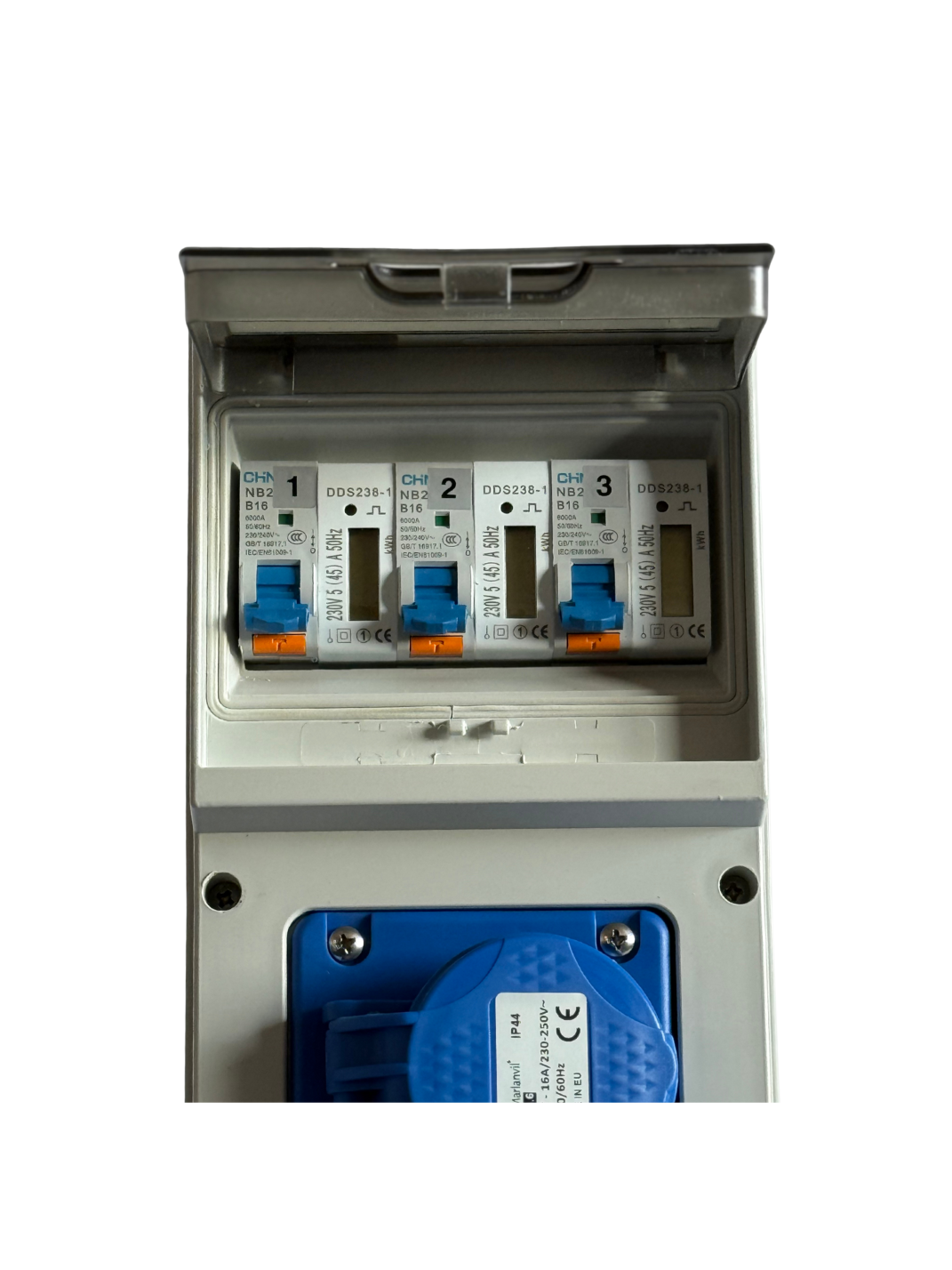 AANSLUITKAST Slim 3 WCD CEE 16A/ 3x KWH meter IP65 - GEMONTEERD