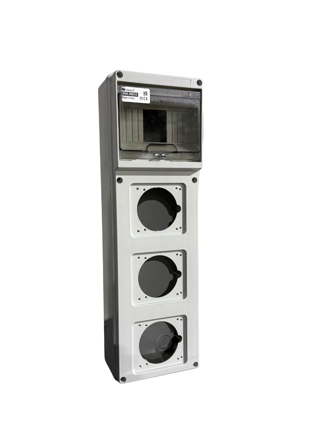 Aansluitkast leeg 6mod flap 3 wcd-aansluitingen front IP65