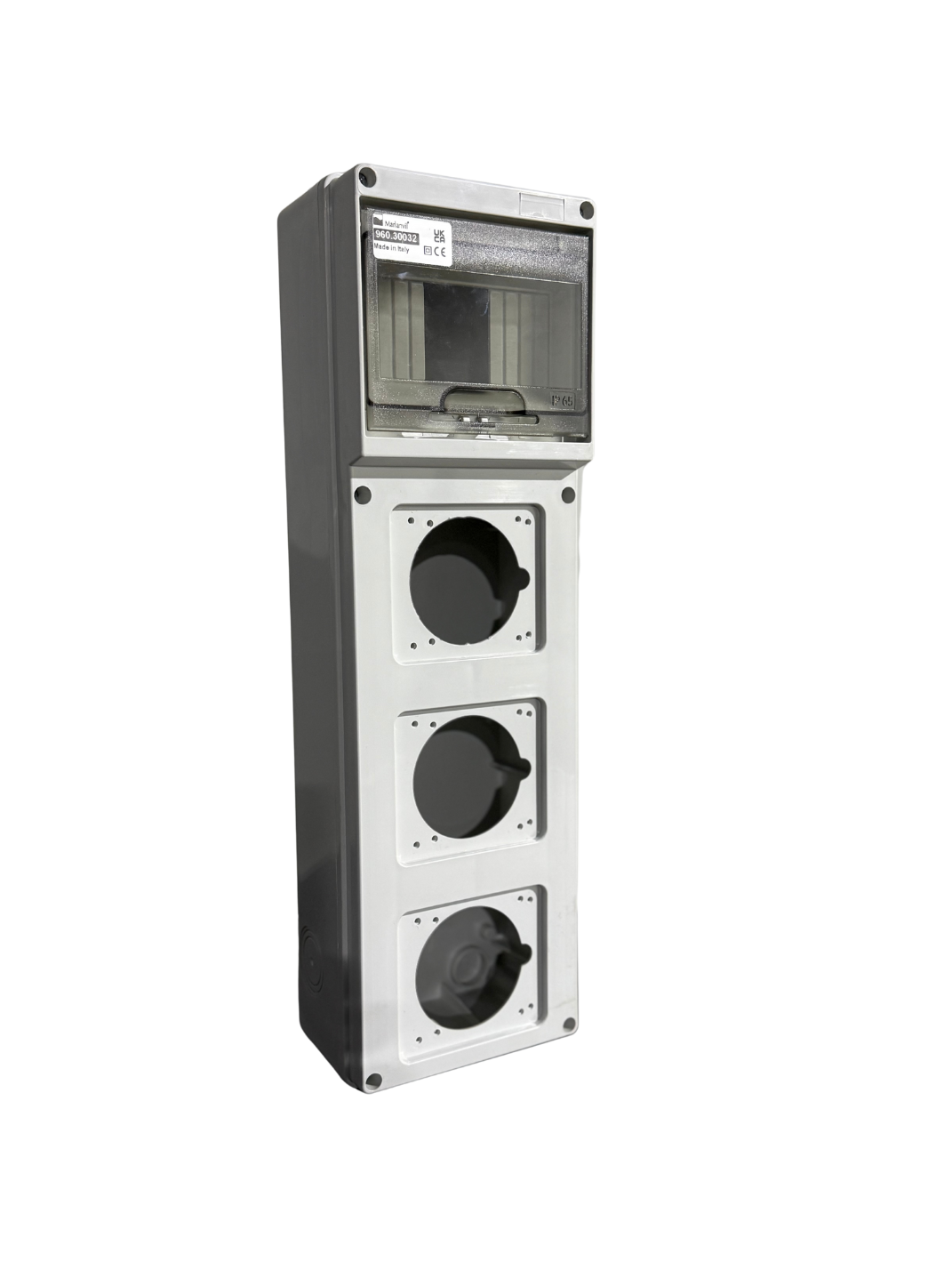 Aansluitkast leeg 6mod flap 3 wcd-aansluitingen front IP65