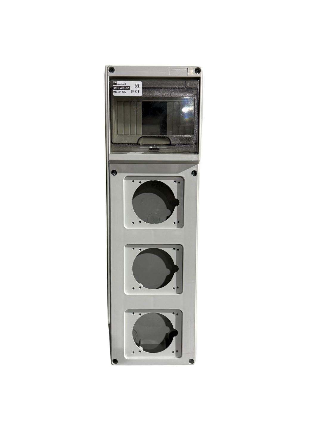 Aansluitkast leeg 6mod flap 3 wcd-aansluitingen front IP65